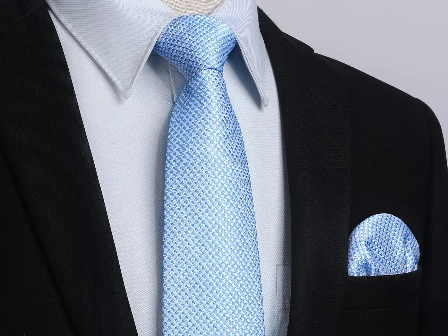 HISDERN Ties for Men Solid Houndstooth Neckties Handkerchief Formal Business Tie & Pocket Square Set Wedding Party