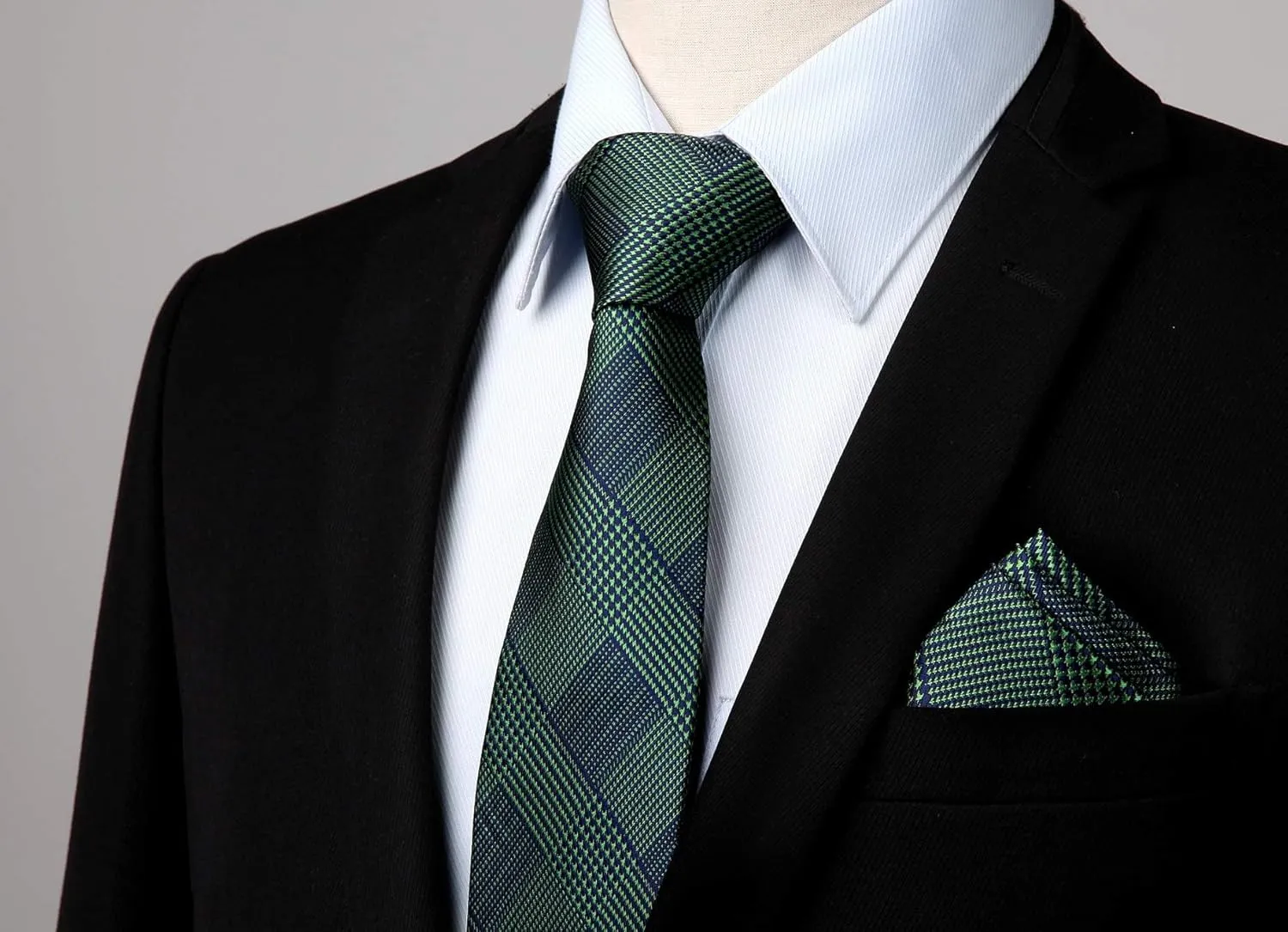 HISDERN Ties for Men Solid Houndstooth Neckties Handkerchief Formal Business Tie & Pocket Square Set Wedding Party