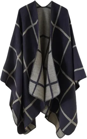 Hycurey Women Winter Knitted Faux Cashmere Poncho Capes Plus Size Shawl Cardigans Sweater Coat