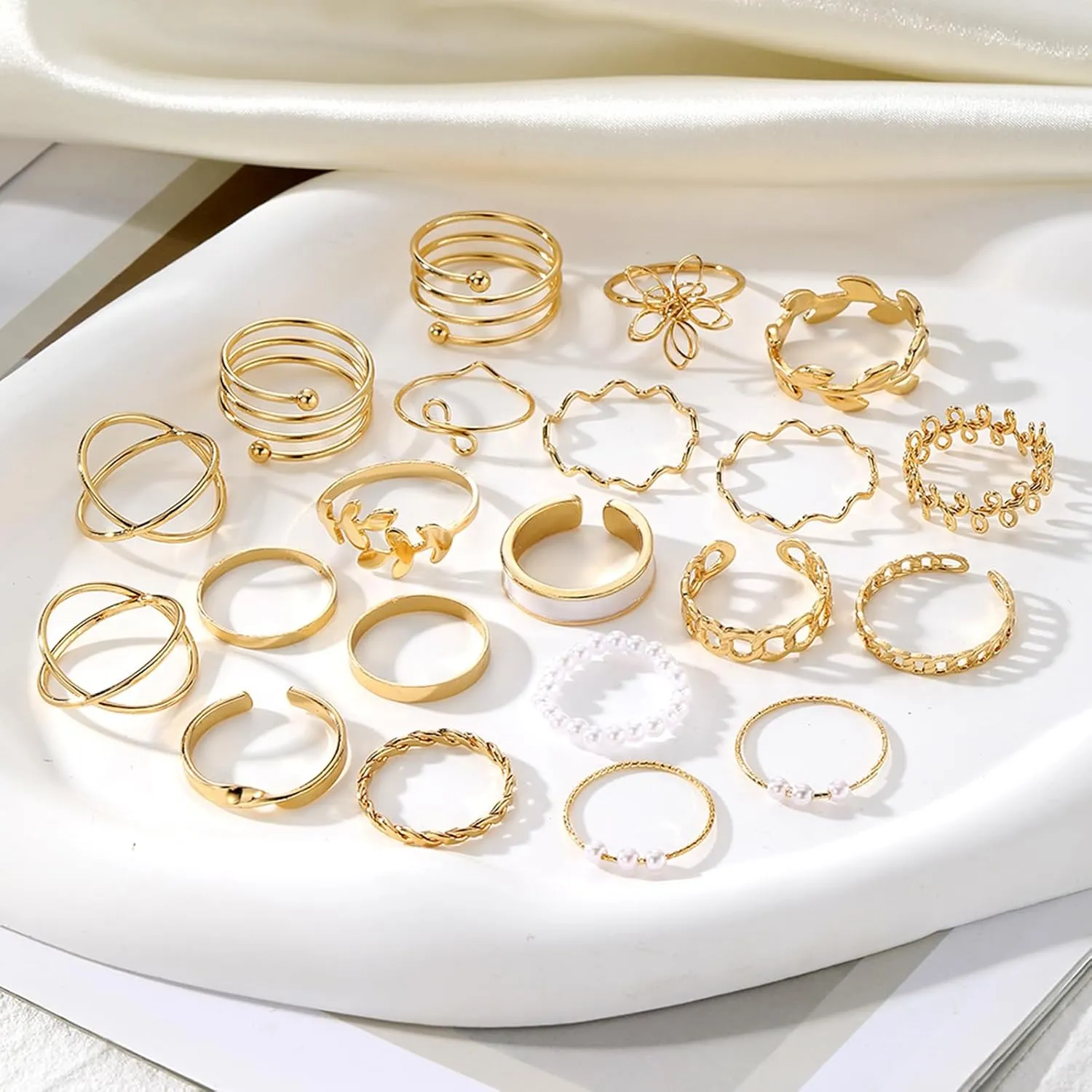 IFKM 51 Pcs Gold Knuckle Rings Set For Women Girls Vintage Stackable Joint Finger Midi Rings Dainty Cubic Zirconia Crystal Simple Twist Hollow Cute Rings Pack Jewelry Gift