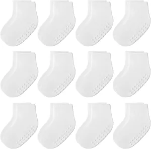 JAKIDAR 12 Pair Baby Toddler Socks Non-Slip Grip Cotton Ankle Socks for Boys Girls Non Skid Soles for Infants Kids