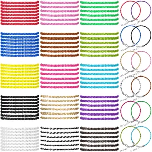 Jexine 100 Pcs Multicolor Leather Plaited Bracelet Cords for DIY Handicraft Jewelry Making - PU Leather Braided Ropes With Lobster Claw Clasp and Extended Chain for Anklet Making