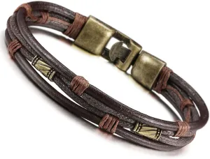 Jstyle Mens Vintage Leather Wrist Band Brown Rope Bracelet Bangle