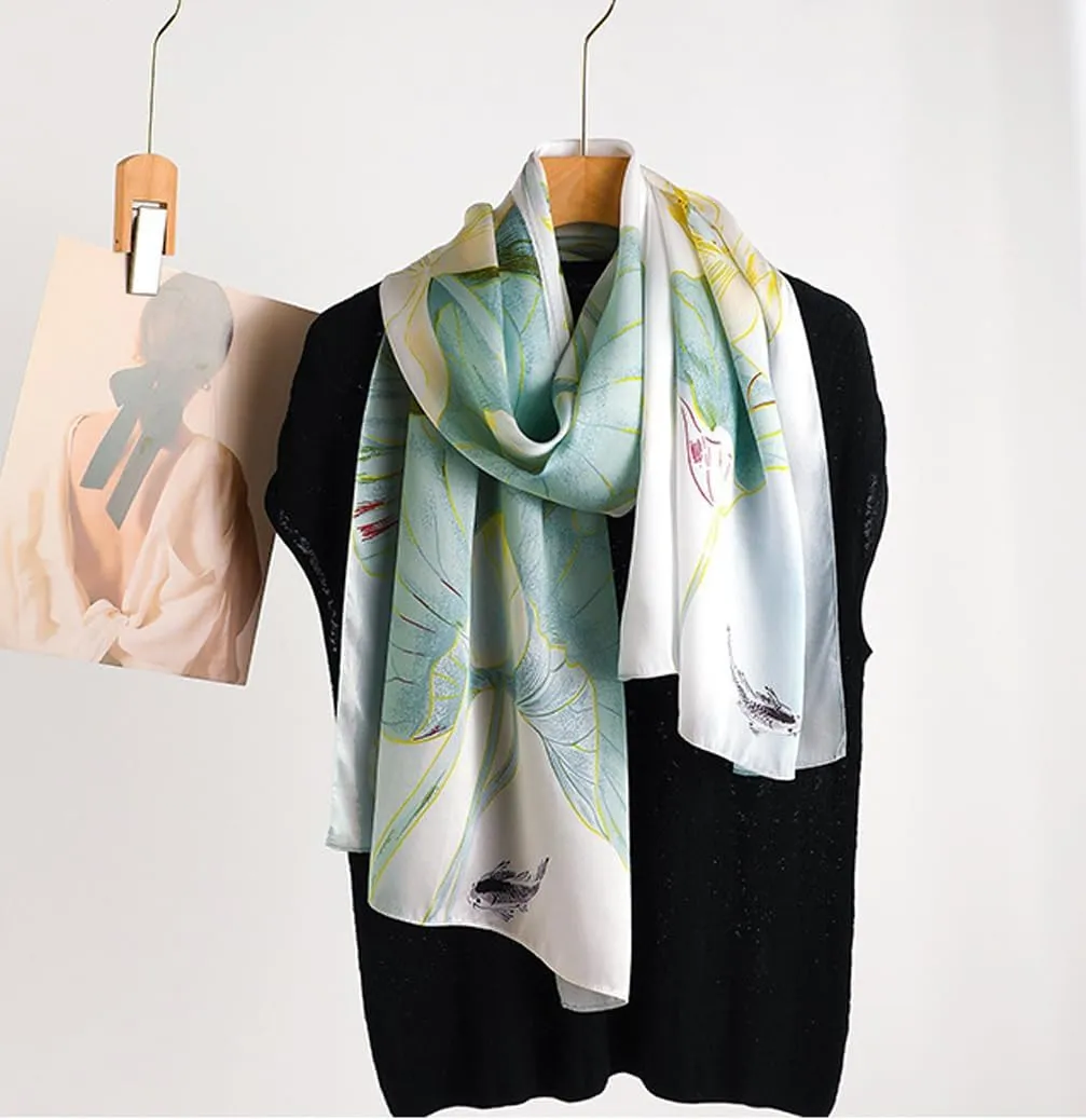 K-Elewon Silk Scarf Head scarf Fashion Scarves Long Lightweight Sunscreen Shawls for Women