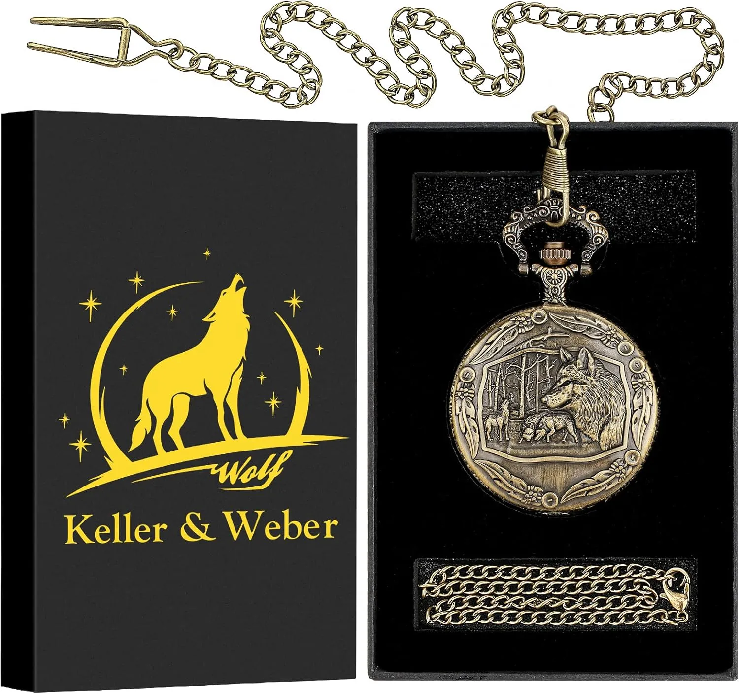 Keller & Weber Vintage Quartz Fob Pocket Watches for Men Women,Anniversary Presents,Birthday Christmas Gifts,Necklace Clock Gifts for Male Husband,Gift Box and Card