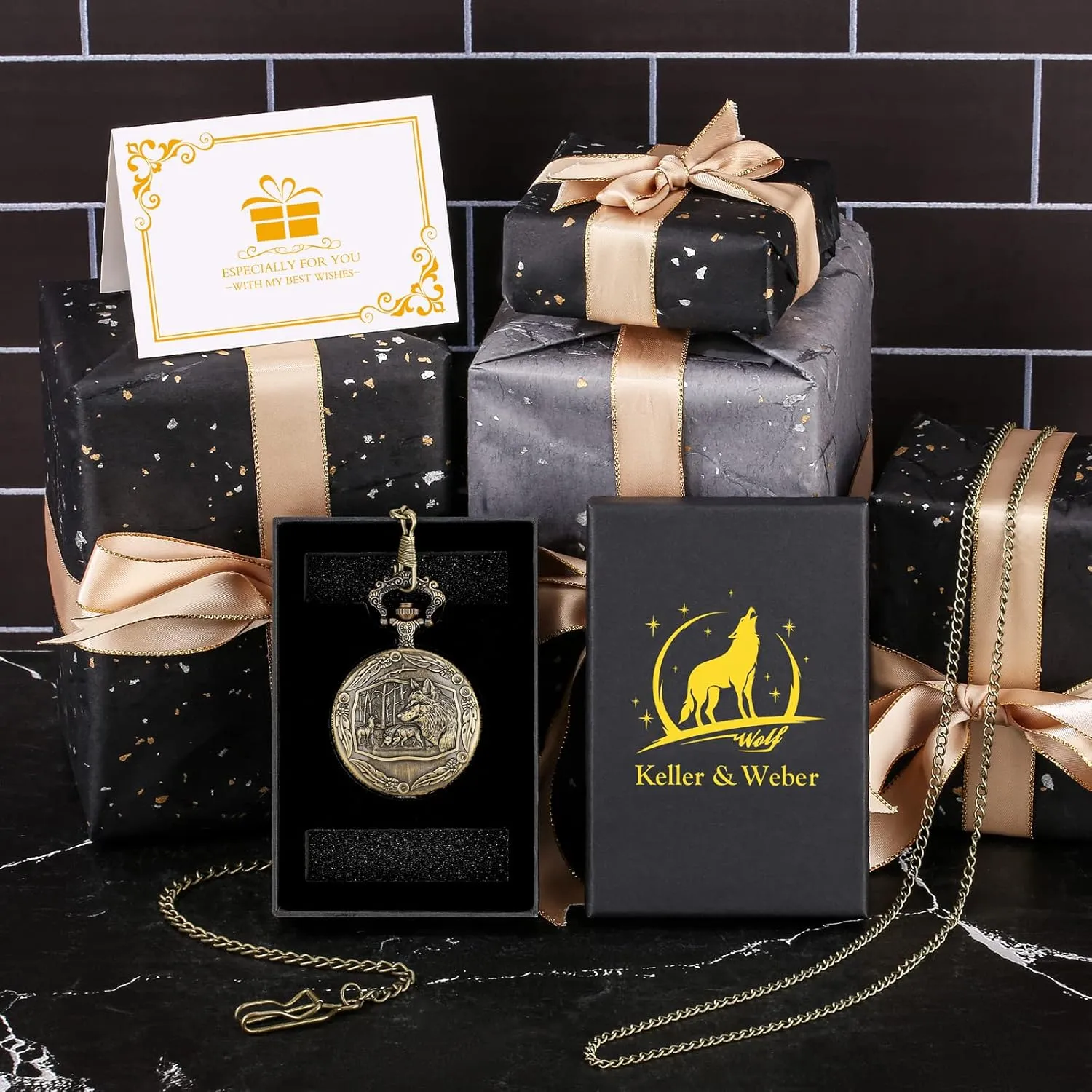 Keller & Weber Vintage Quartz Fob Pocket Watches for Men Women,Anniversary Presents,Birthday Christmas Gifts,Necklace Clock Gifts for Male Husband,Gift Box and Card