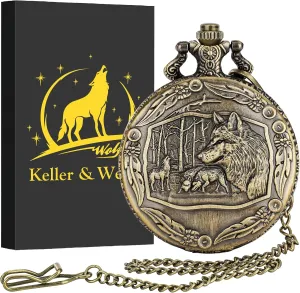 Keller & Weber Vintage Quartz Fob Pocket Watches for Men Women,Anniversary Presents,Birthday Christmas Gifts,Necklace Clock Gifts for Male Husband,Gift Box and Card