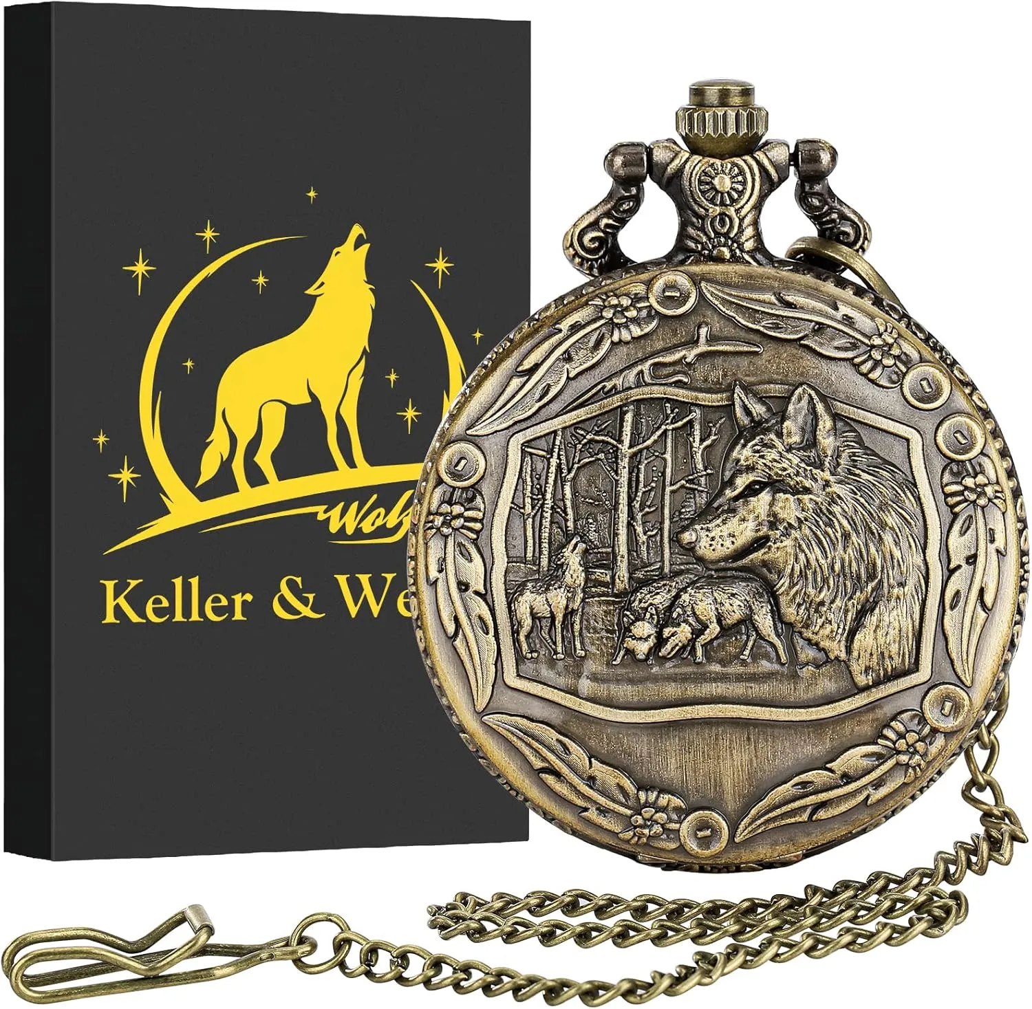 Keller & Weber Vintage Quartz Fob Pocket Watches for Men Women,Anniversary Presents,Birthday Christmas Gifts,Necklace Clock Gifts for Male Husband,Gift Box and Card