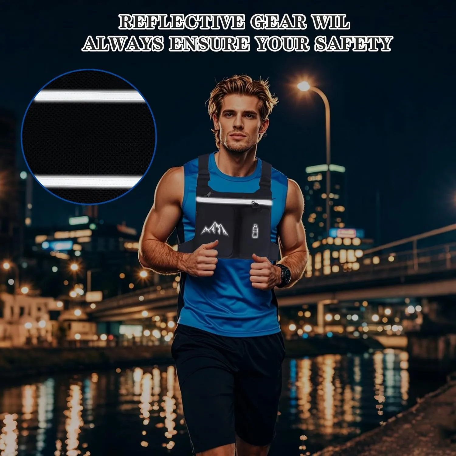 KINGSLONG Chest Pack Running Vest with Hydration Bottle, Reflective Gear Sport Chest Bag for Men Women