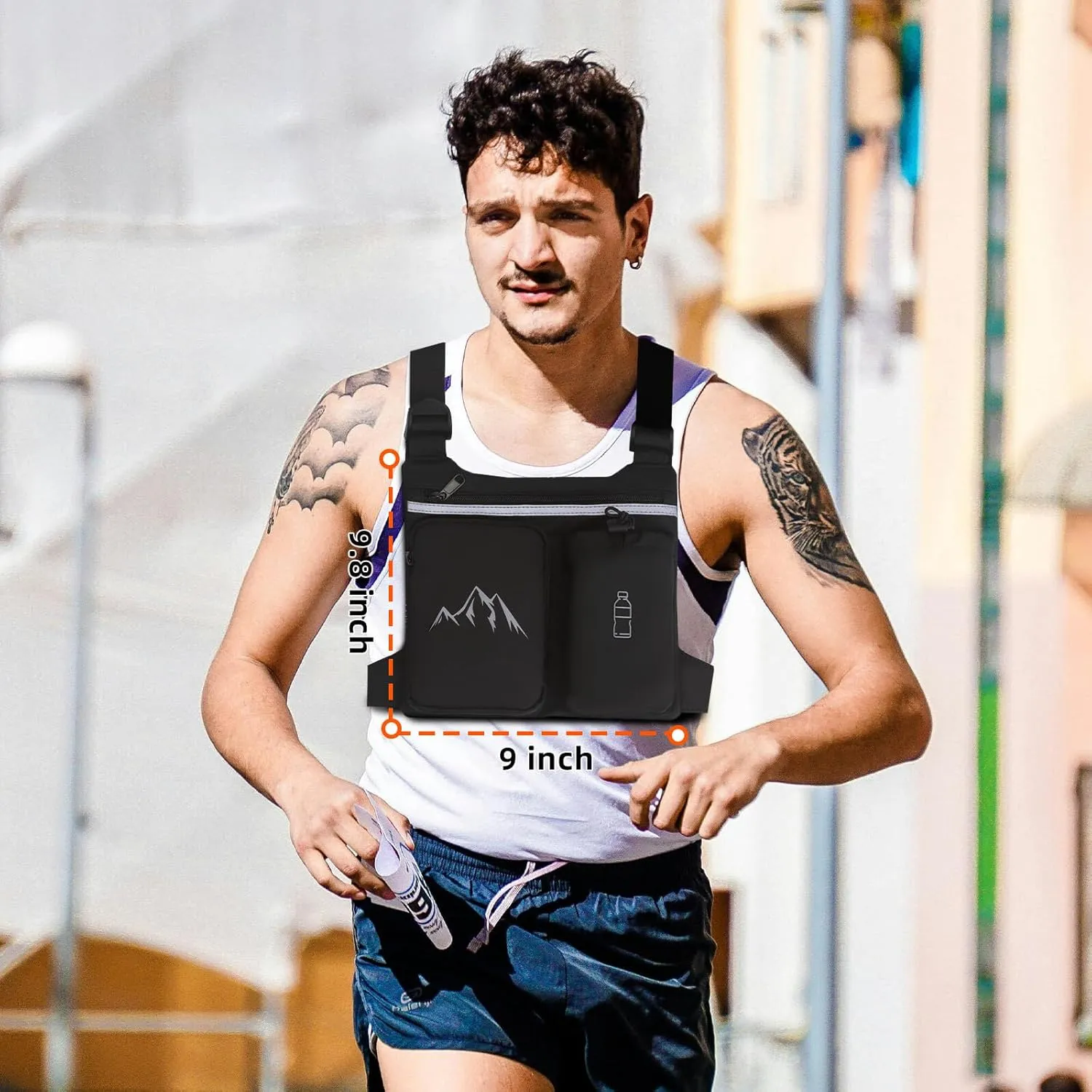 KINGSLONG Chest Pack Running Vest with Hydration Bottle, Reflective Gear Sport Chest Bag for Men Women