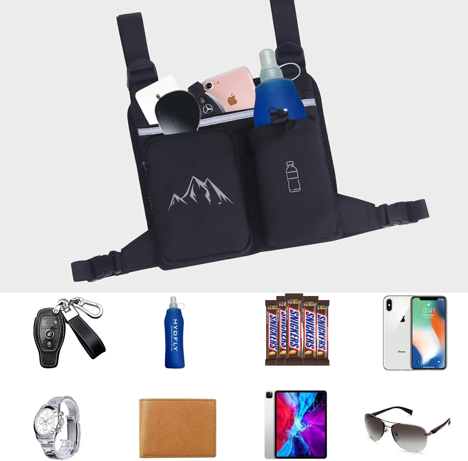 KINGSLONG Chest Pack Running Vest with Hydration Bottle, Reflective Gear Sport Chest Bag for Men Women