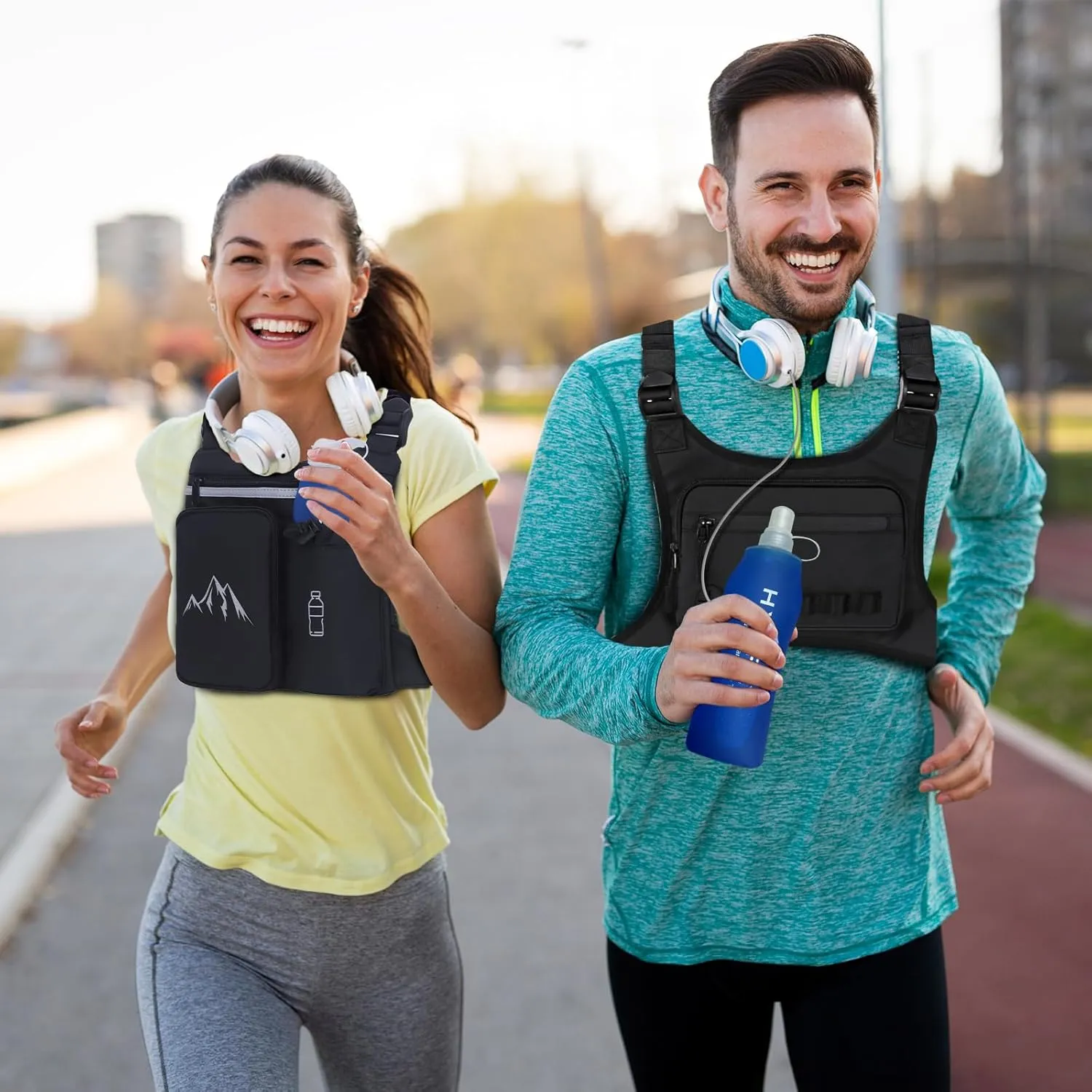 KINGSLONG Chest Pack Running Vest with Hydration Bottle, Reflective Gear Sport Chest Bag for Men Women
