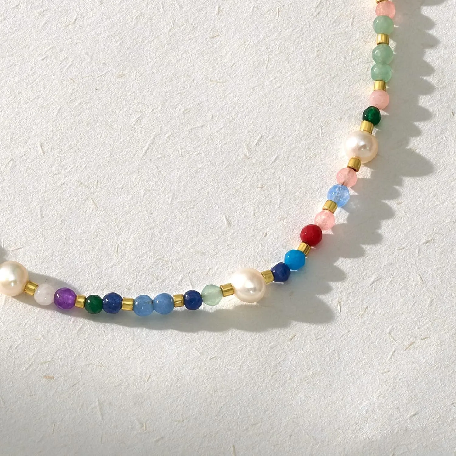 KissYan Beaded Choker Necklace for Women, Colorful Natural Gemstones Pearl Choker 14K Gold Plated Pendant Healing Crystal Necklace Handmade Stone Jewelry Gift