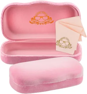 Large Hard Shell Glasses Case with Cleaning Cloth - Pink Velvet Protective Eyewear Case for Sunglasses & Reading Glasses - Lightweight, Crush-Resistant - Design for Men & Women