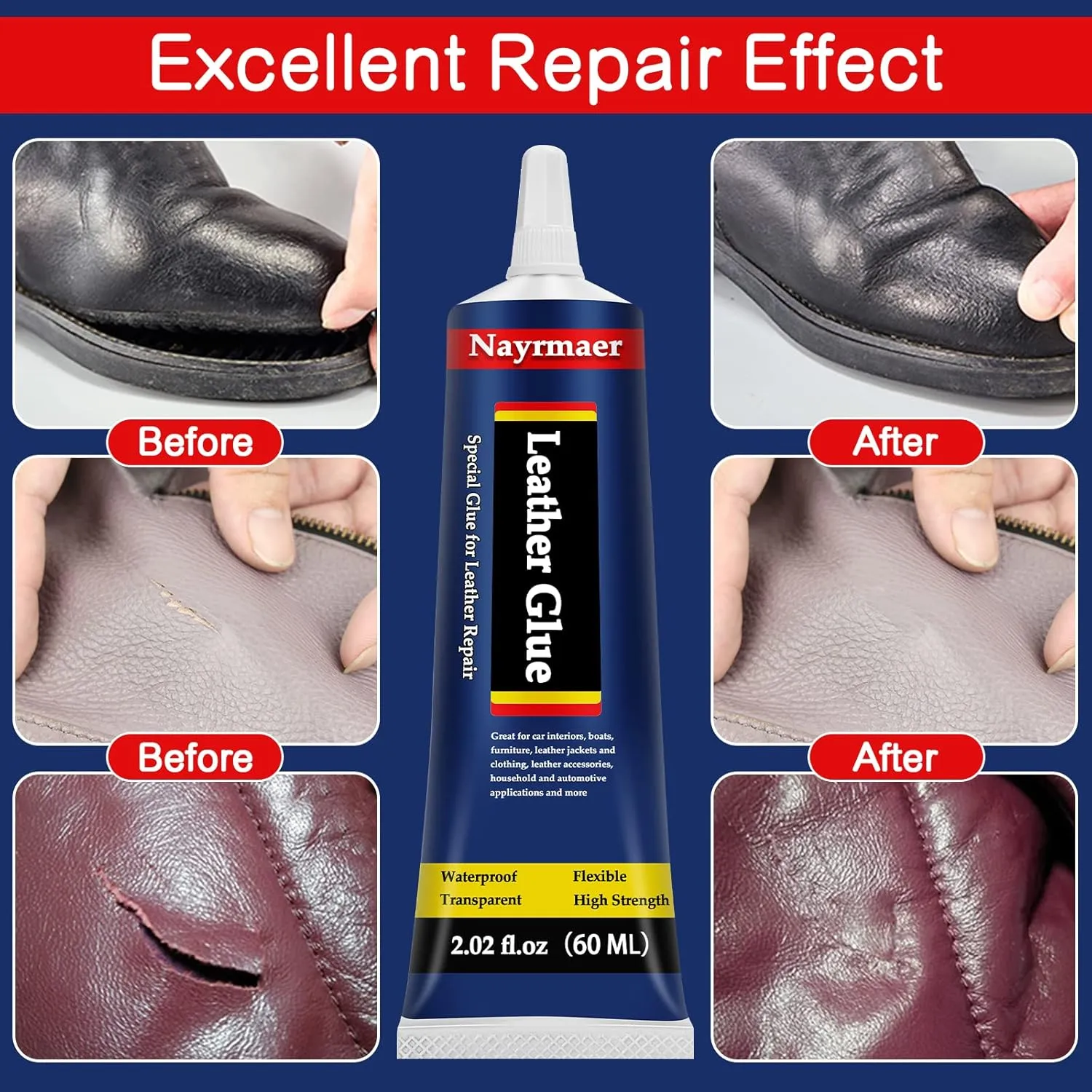 Leather Glue, Special Fabric Glue Permanent Clear Washable for Bonding Leather and Different Materials