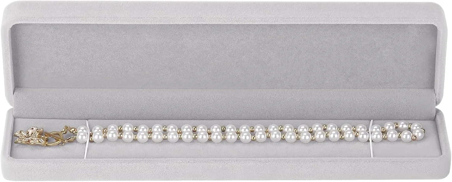 LETURE 2 Pieces Long Velvet Chain Necklace Gift Box Set, Bracelet Storage Case, Jewellry Display Box for Wedding, Engagement,Proposal, Birthday and Anniversary (Grey-2pcs)