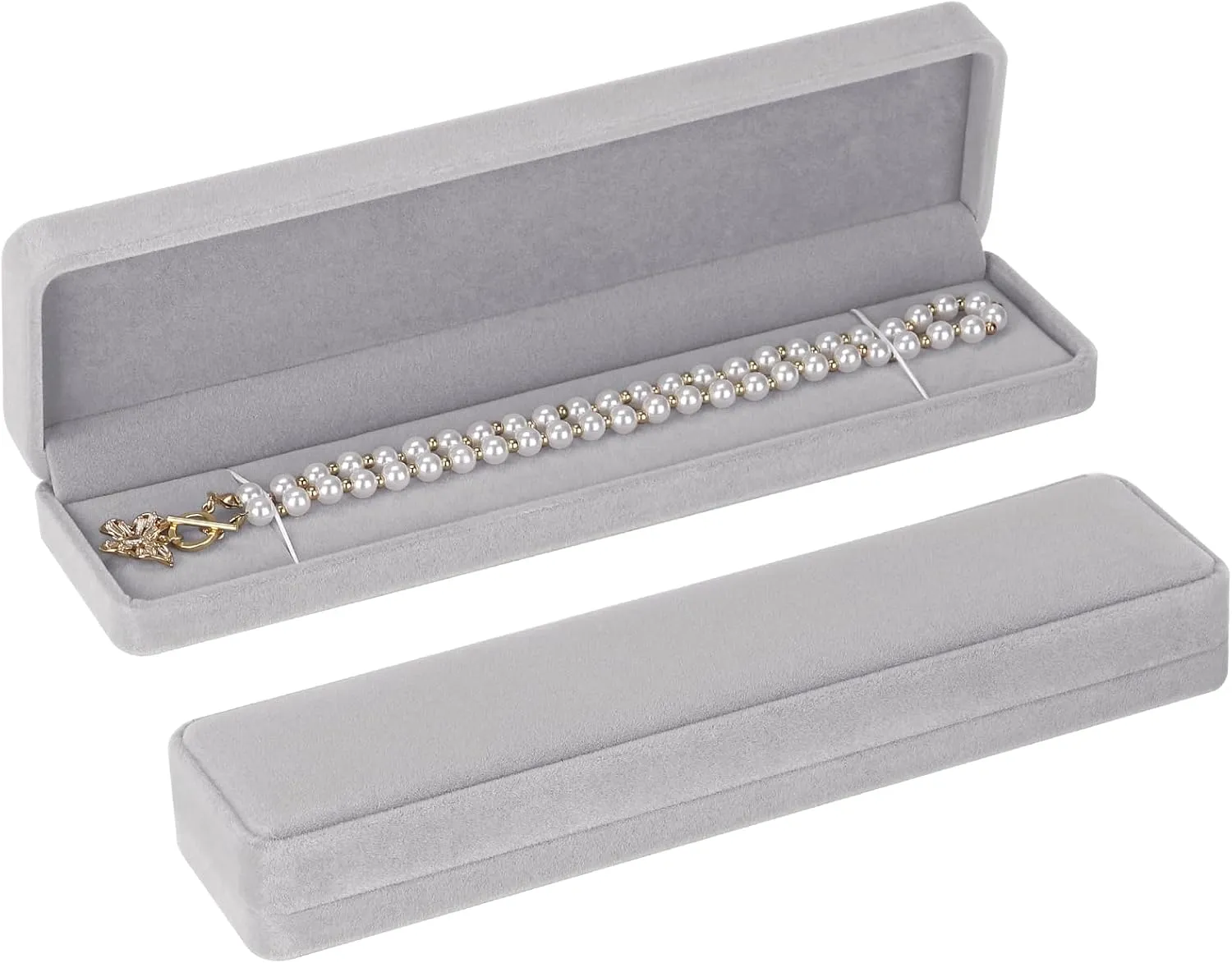 LETURE 2 Pieces Long Velvet Chain Necklace Gift Box Set, Bracelet Storage Case, Jewellry Display Box for Wedding, Engagement,Proposal, Birthday and Anniversary (Grey-2pcs)