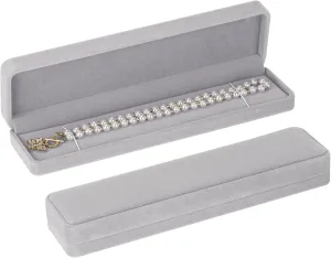 LETURE 2 Pieces Long Velvet Chain Necklace Gift Box Set, Bracelet Storage Case, Jewellry Display Box for Wedding, Engagement,Proposal, Birthday and Anniversary (Grey-2pcs)