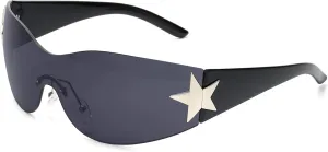 LIKSMU Rimless Y2K Sunglasses for Women Men Wrap Around Fashion Sunglasses Oversized Frameless Trendy Sun Glasses