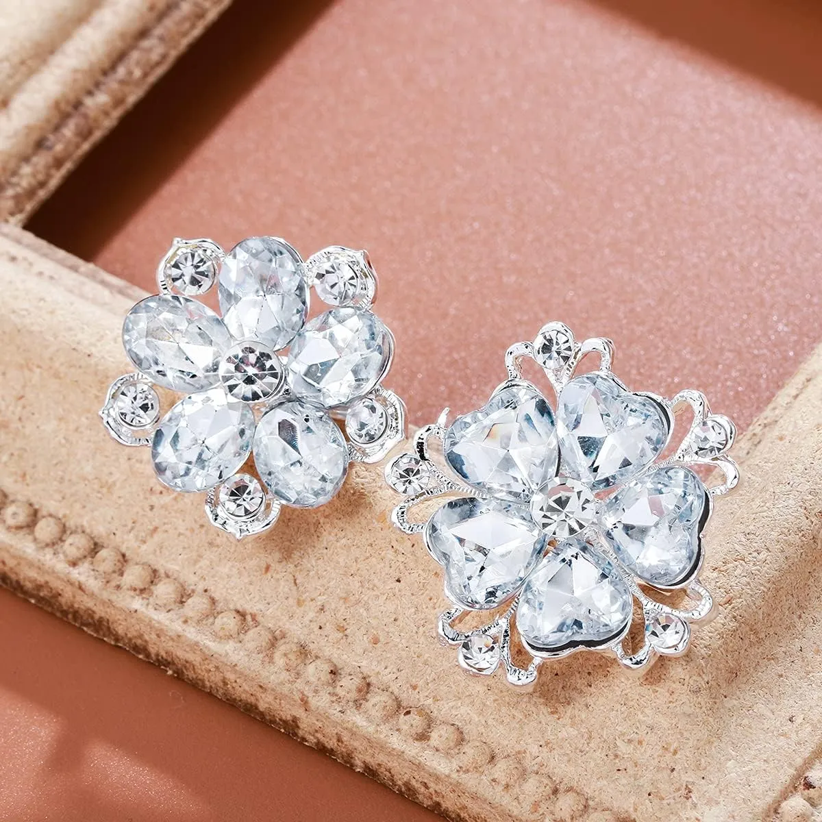 Lot 12pcs Assorted Crystal Rhinestone Flower Brooch Pin Set for Women DIY Bridal Wedding Bouquet Kit
