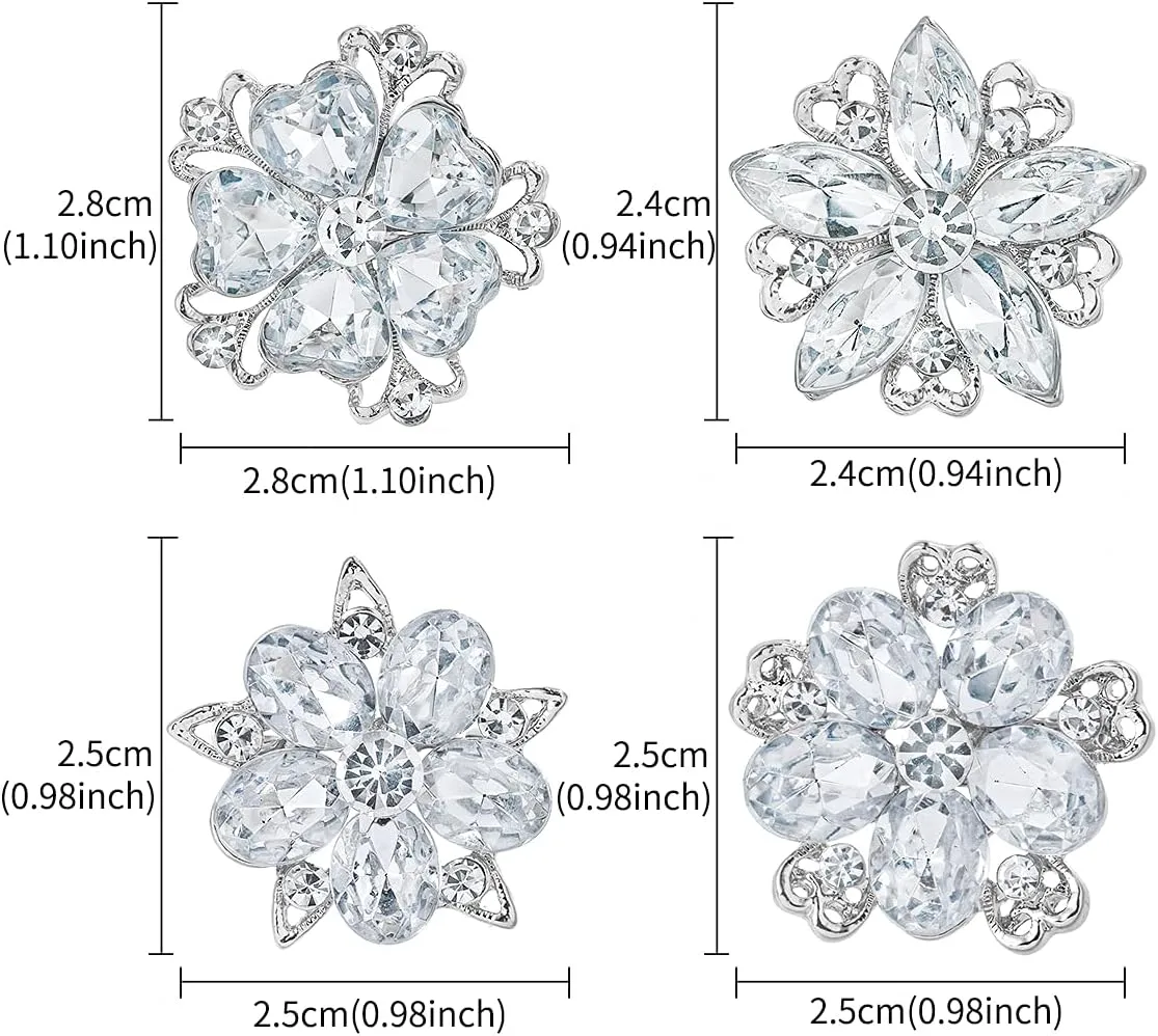 Lot 12pcs Assorted Crystal Rhinestone Flower Brooch Pin Set for Women DIY Bridal Wedding Bouquet Kit