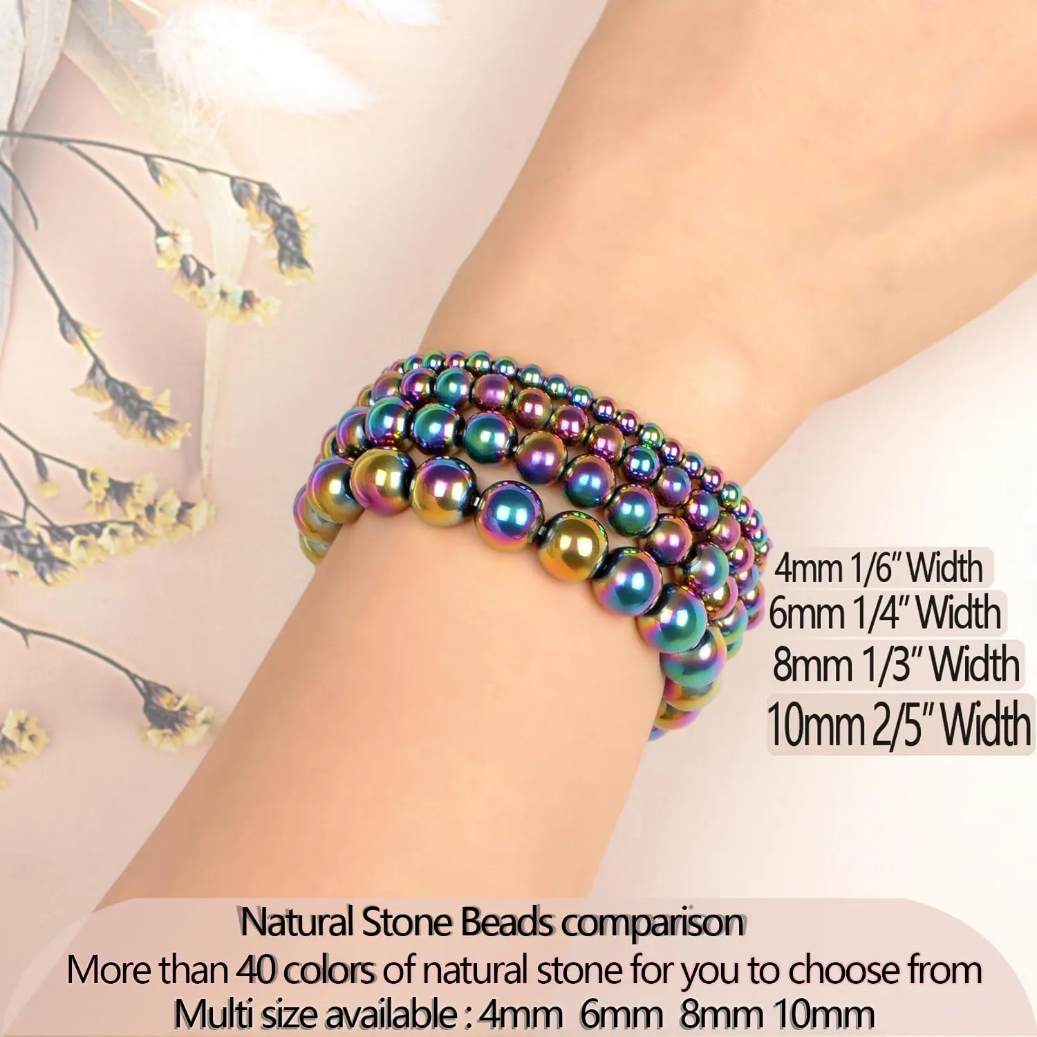 LPBeads Handmade Natural Gemstone Stretch Elastic Bracelet Healing Crystal Round Stone Beads Jewelry Gifts for Women Men