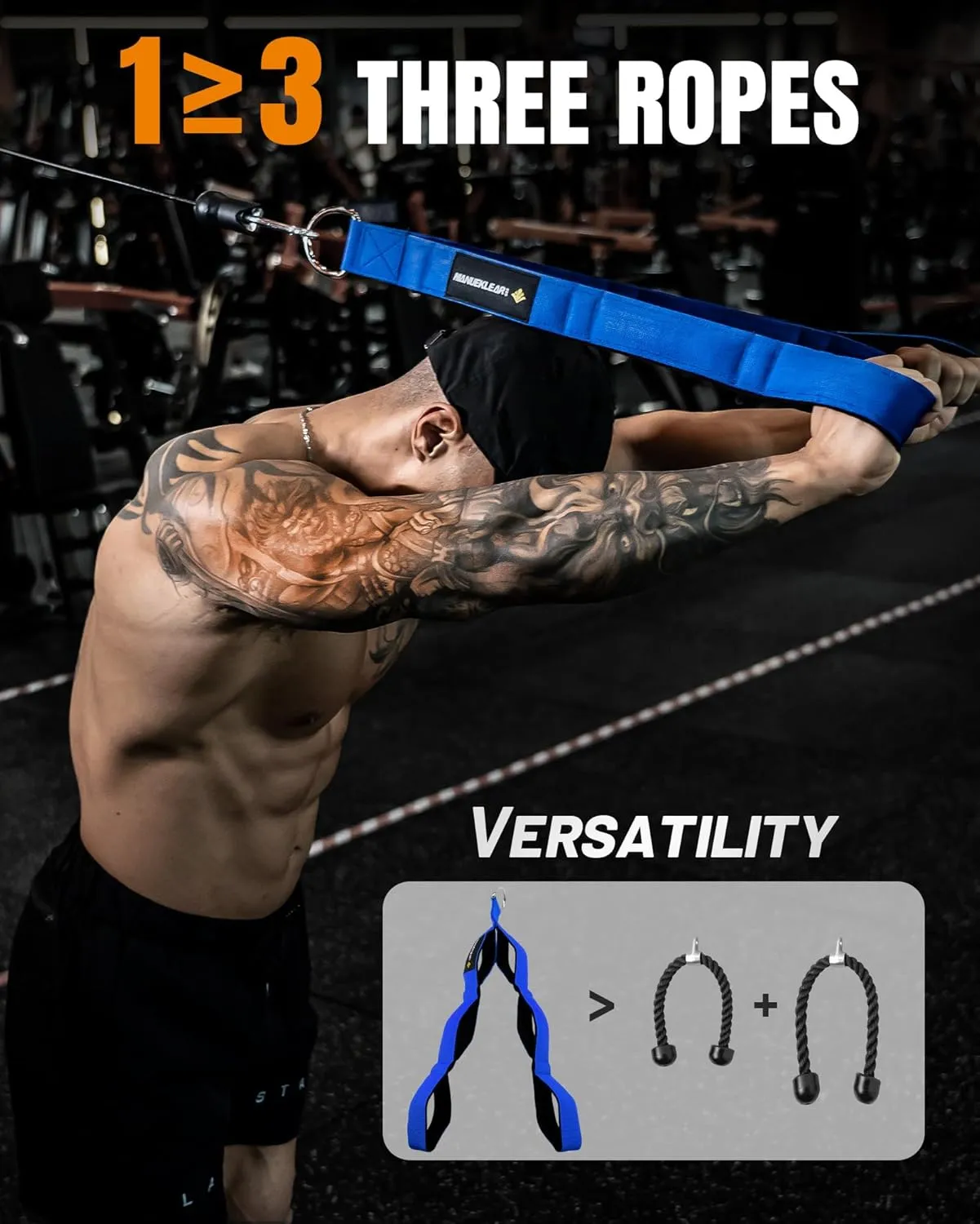 MANUEKLEAR Tricep Rope Cable Attachment Handles, Greater Range of Motion, Tricep Pull Down Rope for Push Downs, Crunches, Facepulls for Professional Gym