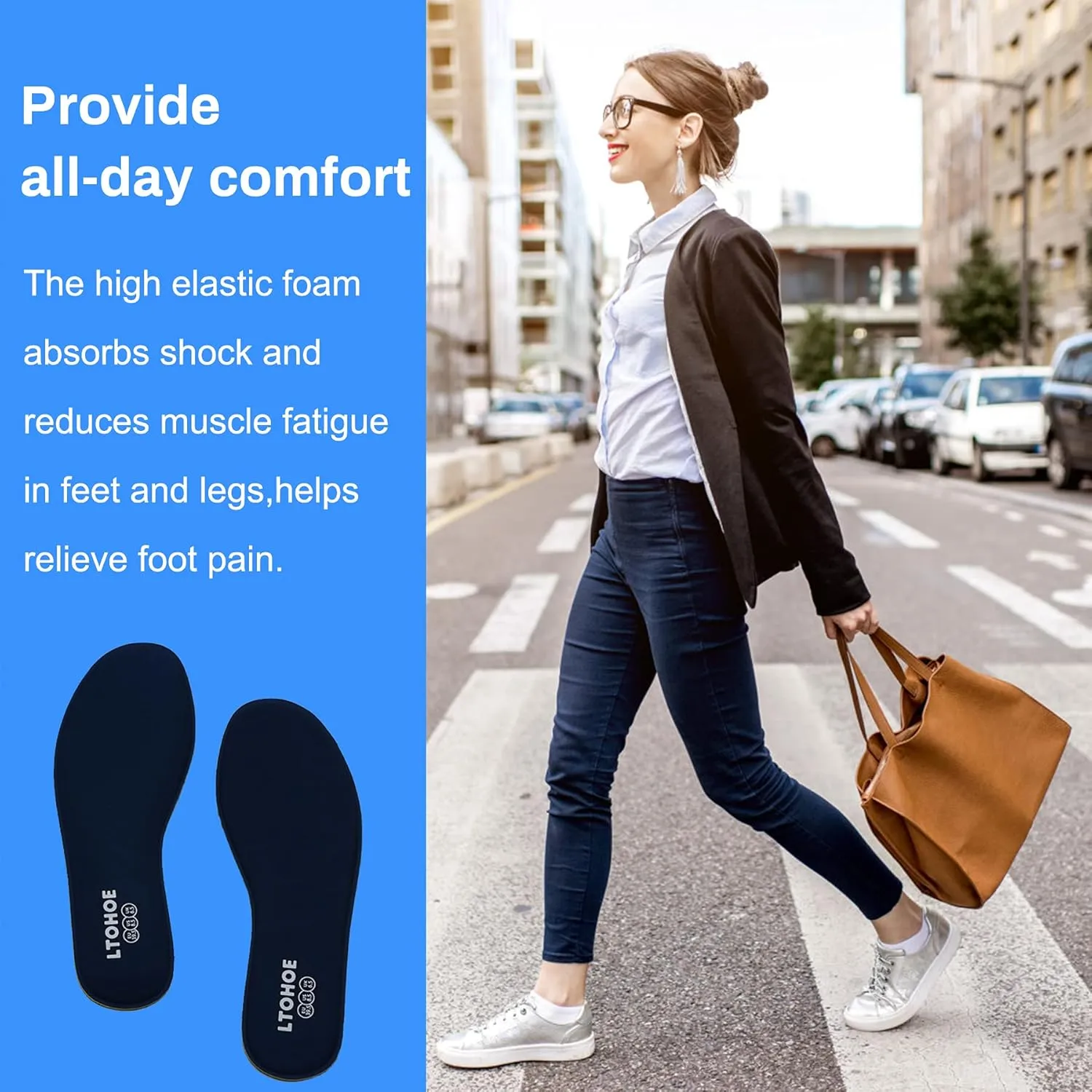 Memory Foam Insoles for Women, Replacement Shoe Inserts for Work Boot, Running Shoes, Hiking Shoes, Sneaker, Cushion Shoe Insoles Shock Absorbing for Foot Pain Relief, Comfort Inner Soles Navy US 8