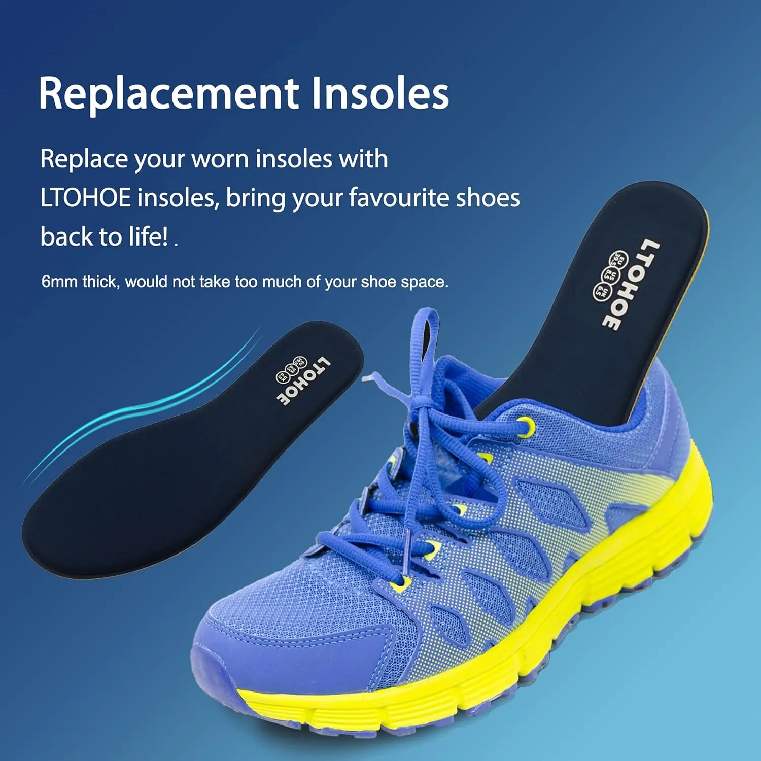 Memory Foam Insoles for Women, Replacement Shoe Inserts for Work Boot, Running Shoes, Hiking Shoes, Sneaker, Cushion Shoe Insoles Shock Absorbing for Foot Pain Relief, Comfort Inner Soles Navy US 8