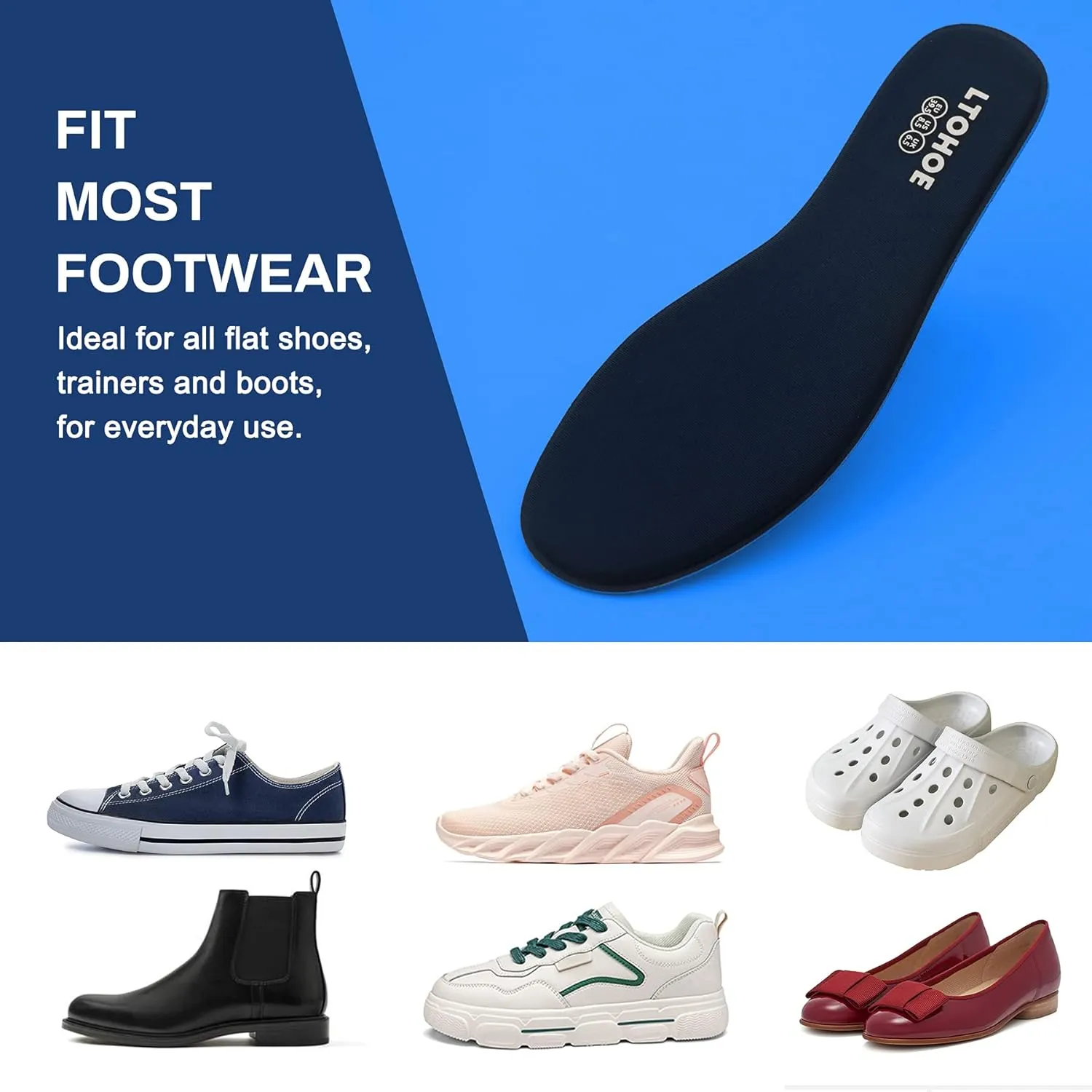 Memory Foam Insoles for Women, Replacement Shoe Inserts for Work Boot, Running Shoes, Hiking Shoes, Sneaker, Cushion Shoe Insoles Shock Absorbing for Foot Pain Relief, Comfort Inner Soles Navy US 8