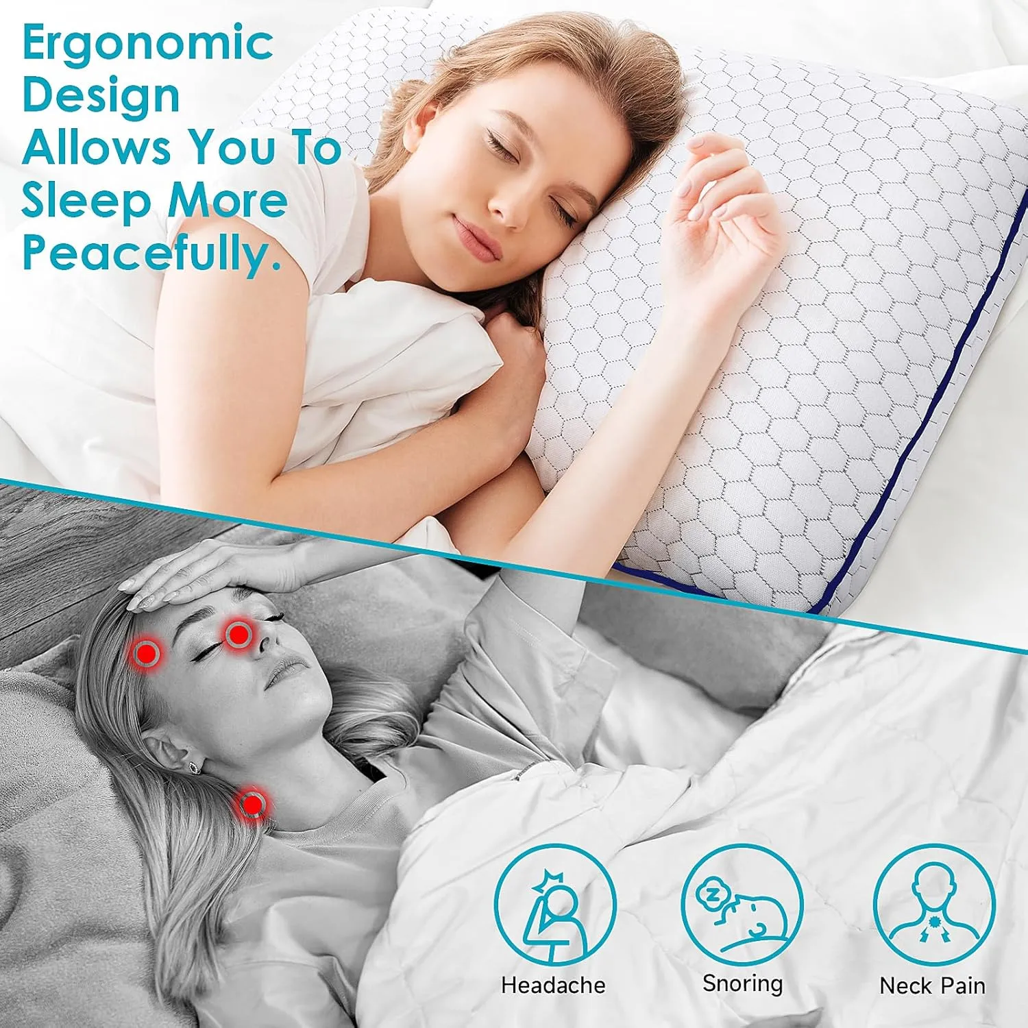 Memory Foam Pillows for Side, Back and Stomach Sleepers, Bed Pillow with Washable Cover and Breathable Mesh, Bed Pillow for Sleeping Standard Size (Grey)