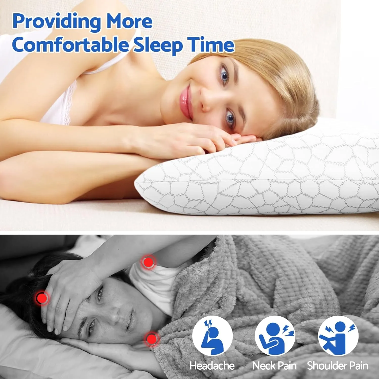 Memory Foam Pillows for Sleeping, Cooling Pillow with Removable and Machine Washable Cover, Bed Pillow for Side, Neck Pillow, Back and Stomach Sleepers, Standard Size (1 Pack)