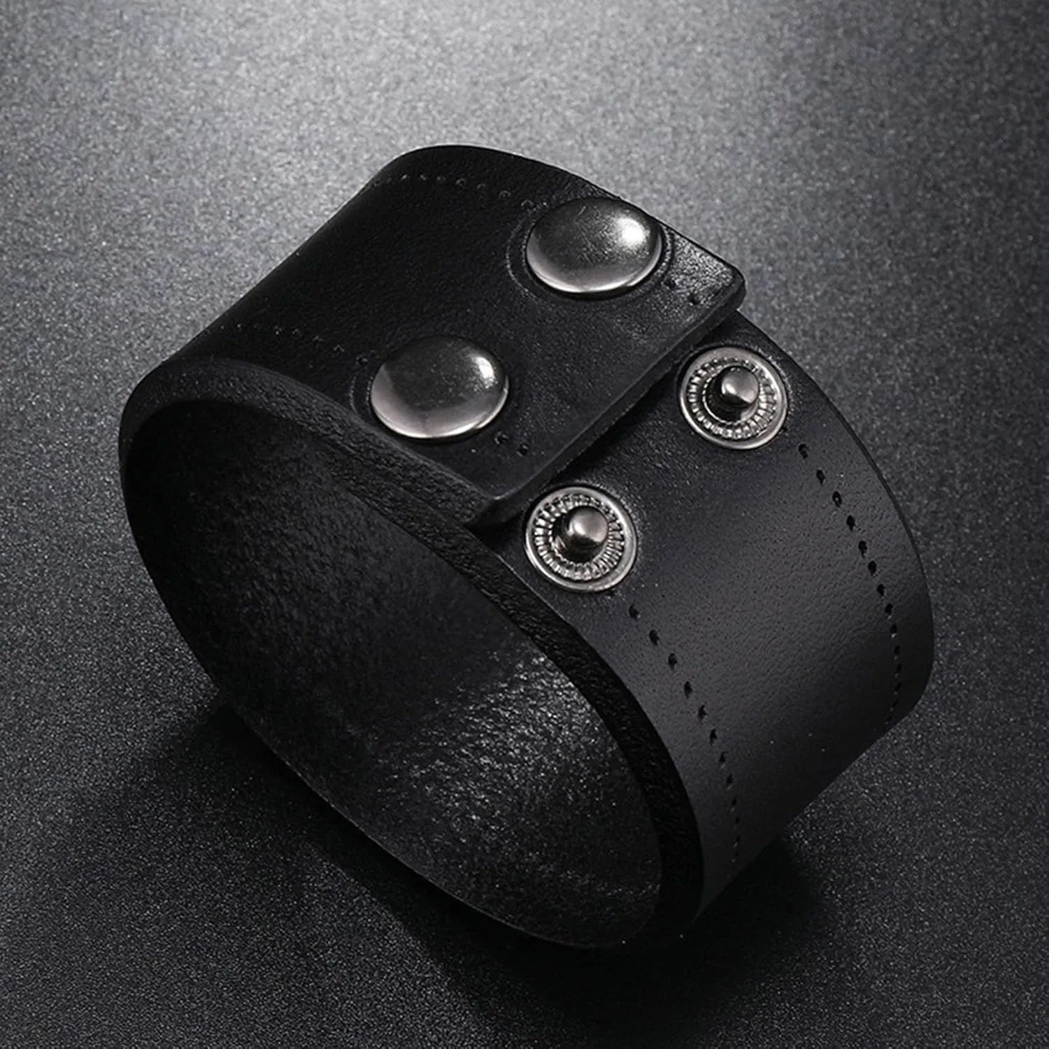 Mens and Womens Simple Retro Wide Leather Wristband Blank Adjustable Snap Cuff Bracelet
