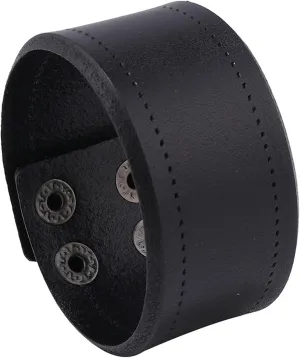 Mens and Womens Simple Retro Wide Leather Wristband Blank Adjustable Snap Cuff Bracelet