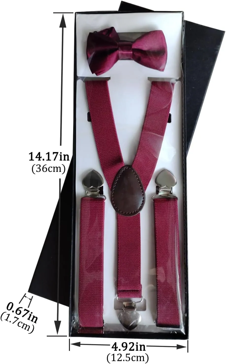 Men's Boys' Suspenders and Bow Tie Set Adjustable with Heart Clips