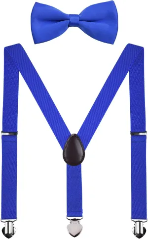 Men's Boys' Suspenders and Bow Tie Set Adjustable with Heart Clips