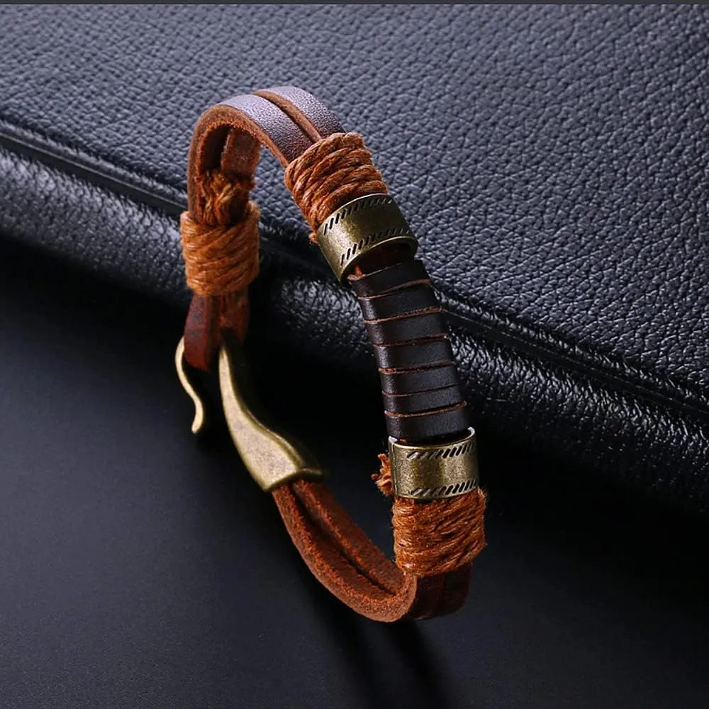 Mens Genuine Leather Bracelet - Handmade Adjustable Leather Cuff Bracelet punk Style leather wrap Wristband for Men
