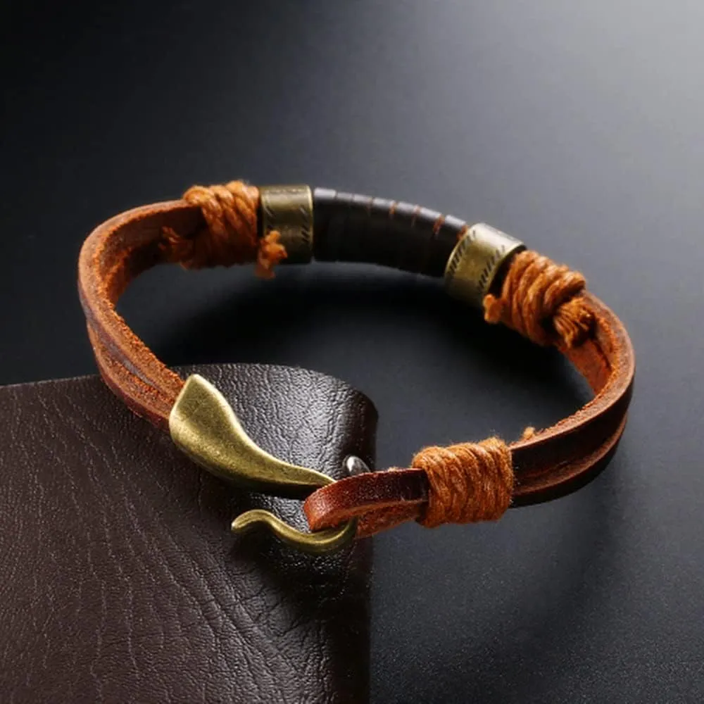 Mens Genuine Leather Bracelet - Handmade Adjustable Leather Cuff Bracelet punk Style leather wrap Wristband for Men