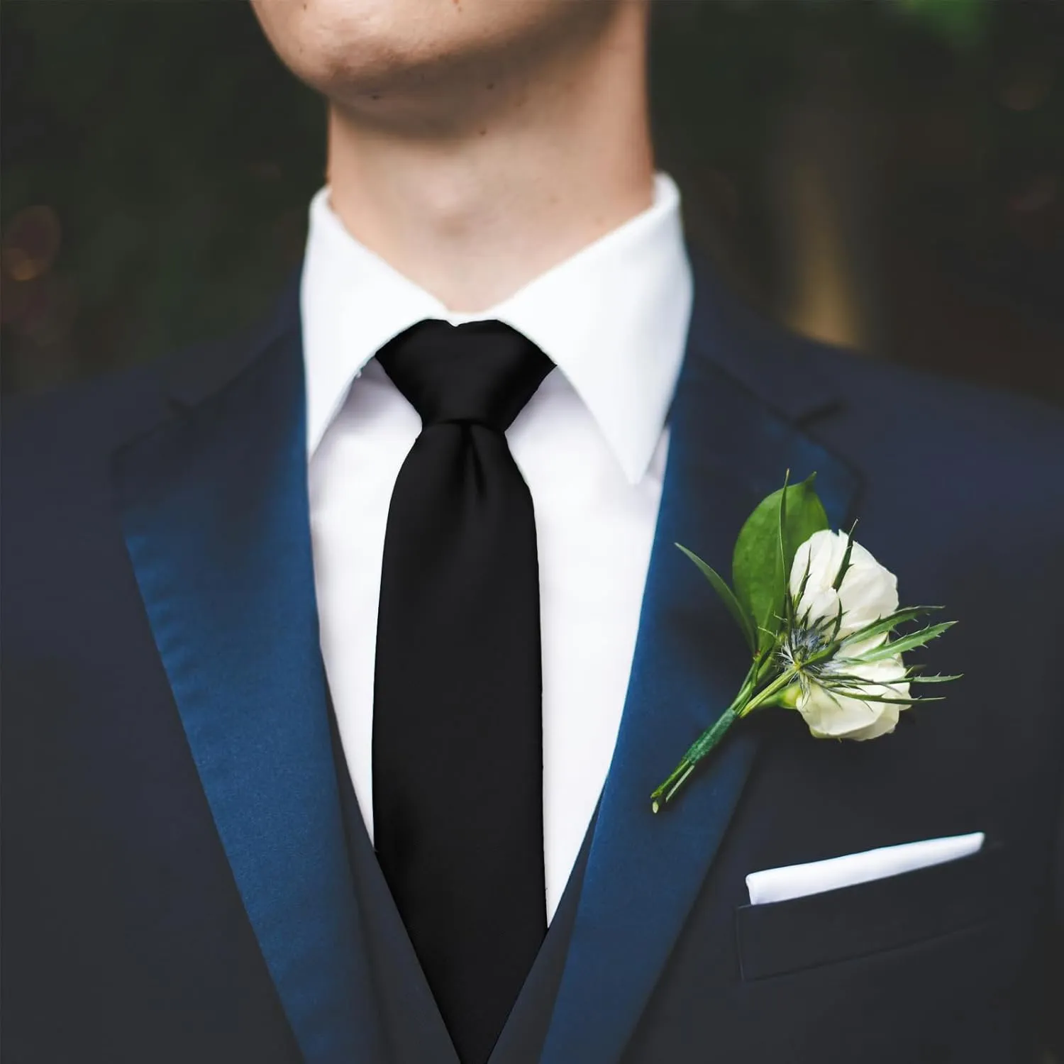 Men's Ties Classic Solid Satin Tie Pure Color 3.15" Mens Necktie, Premium Formal Black Ties For Men Business & Wedding