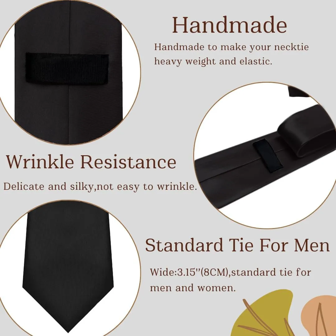 Men's Ties Classic Solid Satin Tie Pure Color 3.15" Mens Necktie, Premium Formal Black Ties For Men Business & Wedding