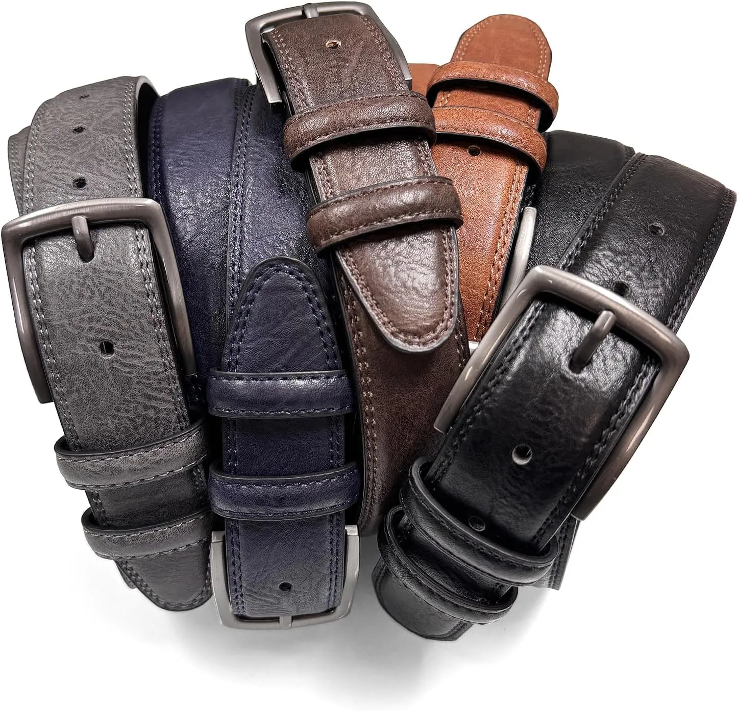 Men's Vegan Faux Leather Belt Classic Work Business Dress Belt 1-3/8"(35mm) wide