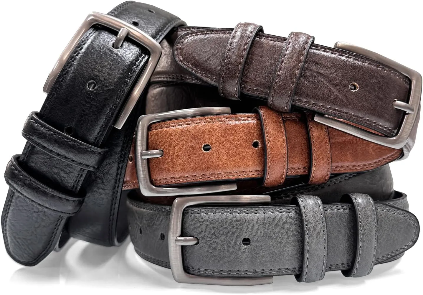 Men's Vegan Faux Leather Belt Classic Work Business Dress Belt 1-3/8"(35mm) wide