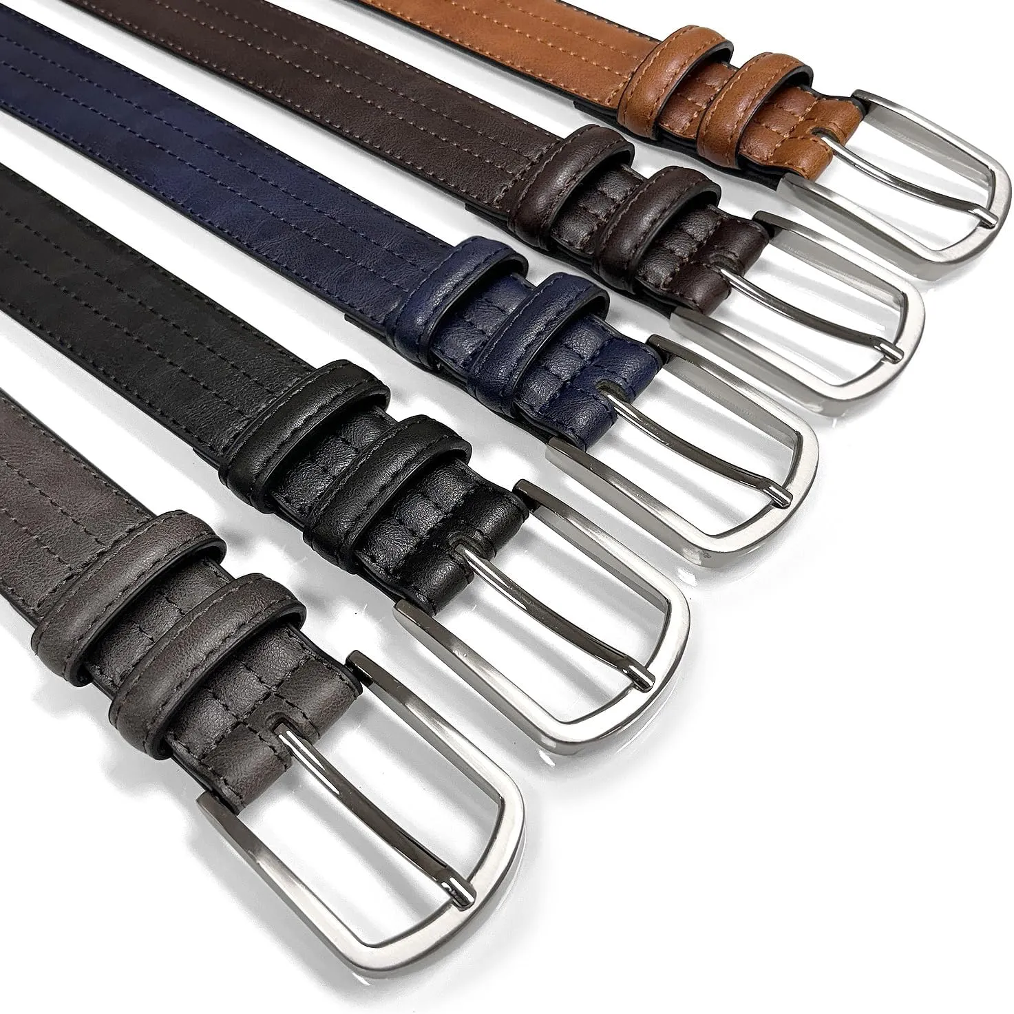 Men's Vegan Faux Leather Belt Classic Work Business Dress Belt 1-3/8"(35mm) wide
