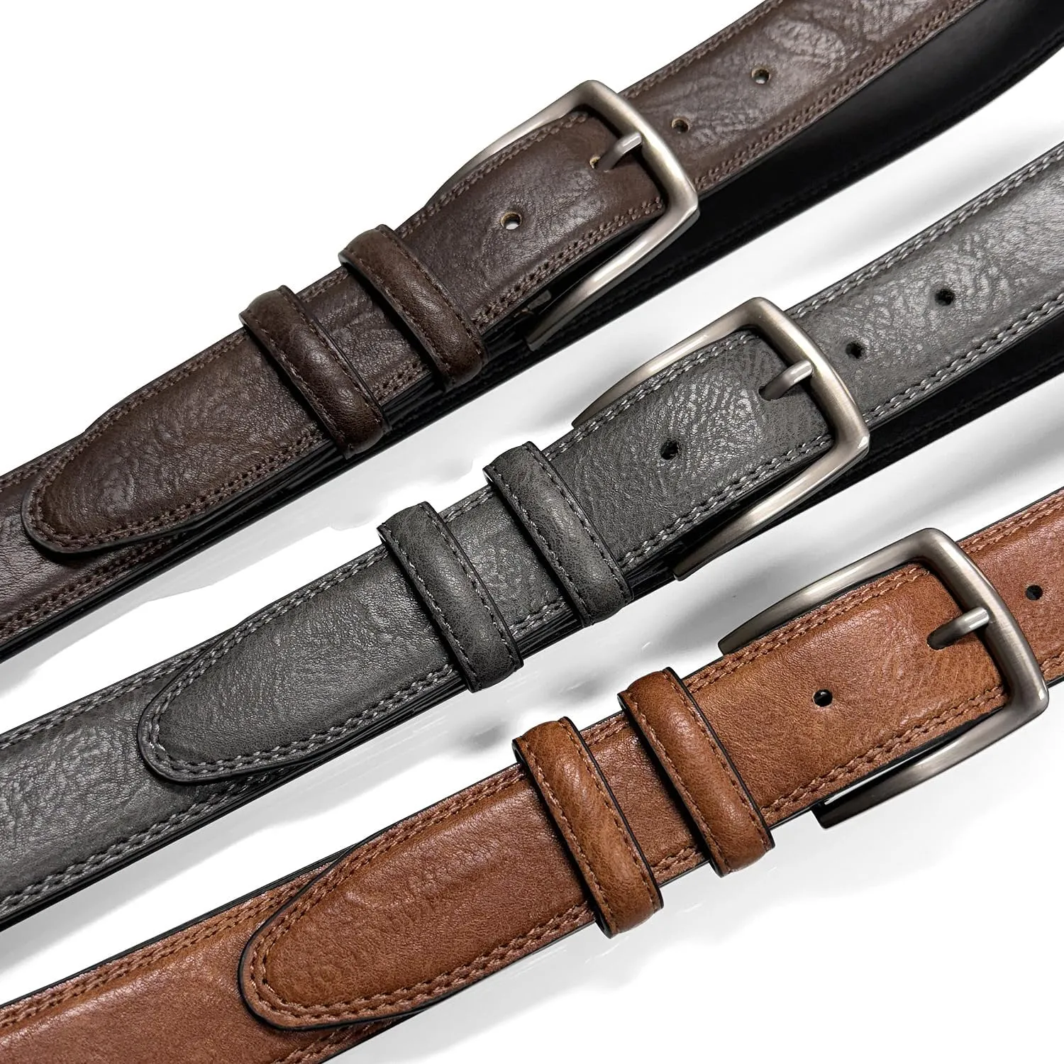 Men's Vegan Faux Leather Belt Classic Work Business Dress Belt 1-3/8"(35mm) wide