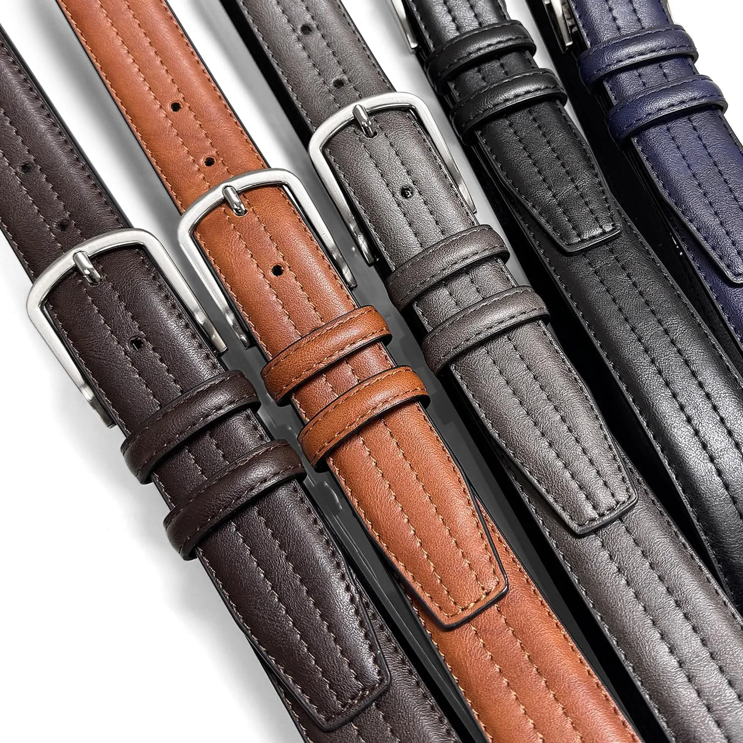 Men's Vegan Faux Leather Belt Classic Work Business Dress Belt 1-3/8"(35mm) wide