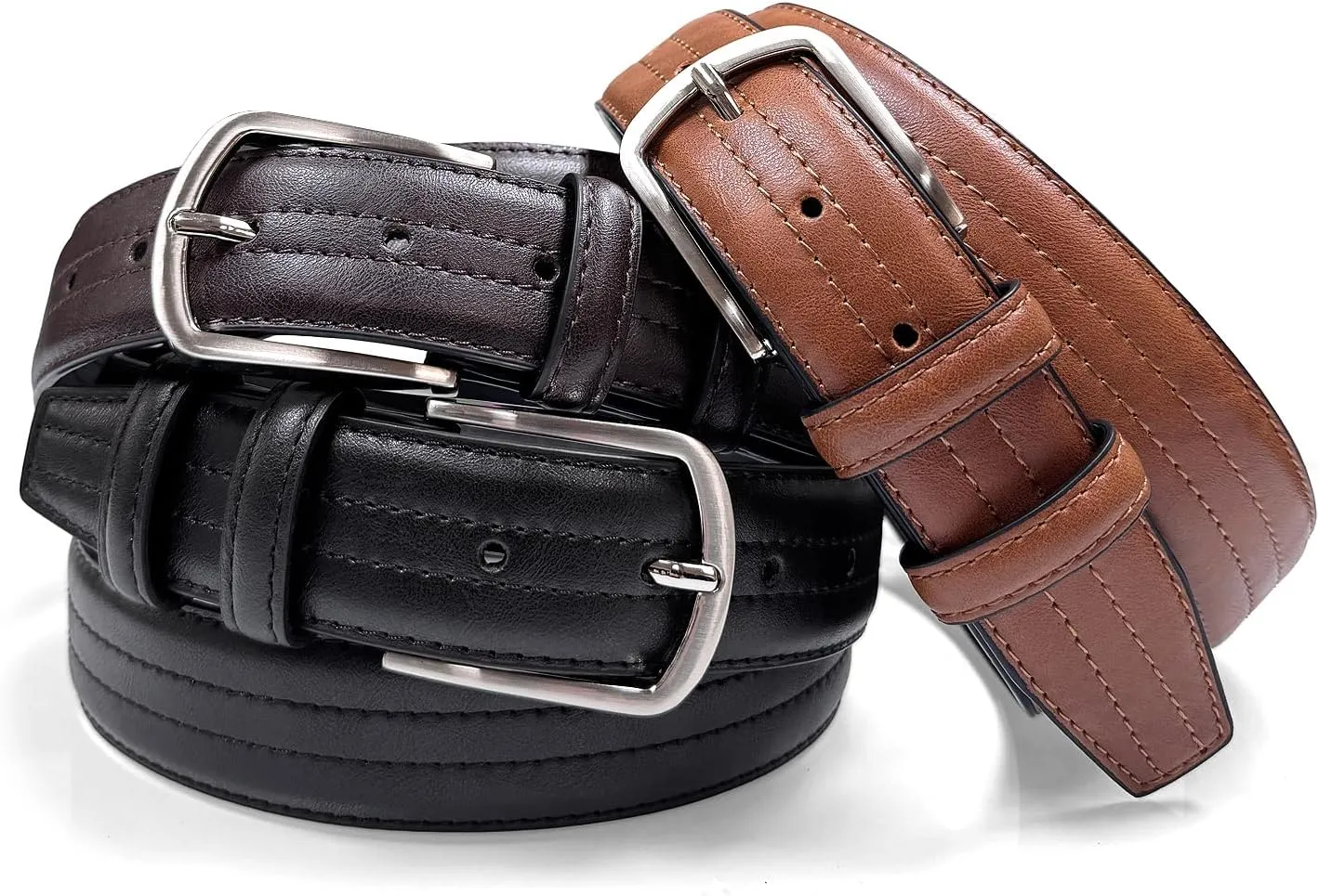 Men's Vegan Faux Leather Belt Classic Work Business Dress Belt 1-3/8"(35mm) wide