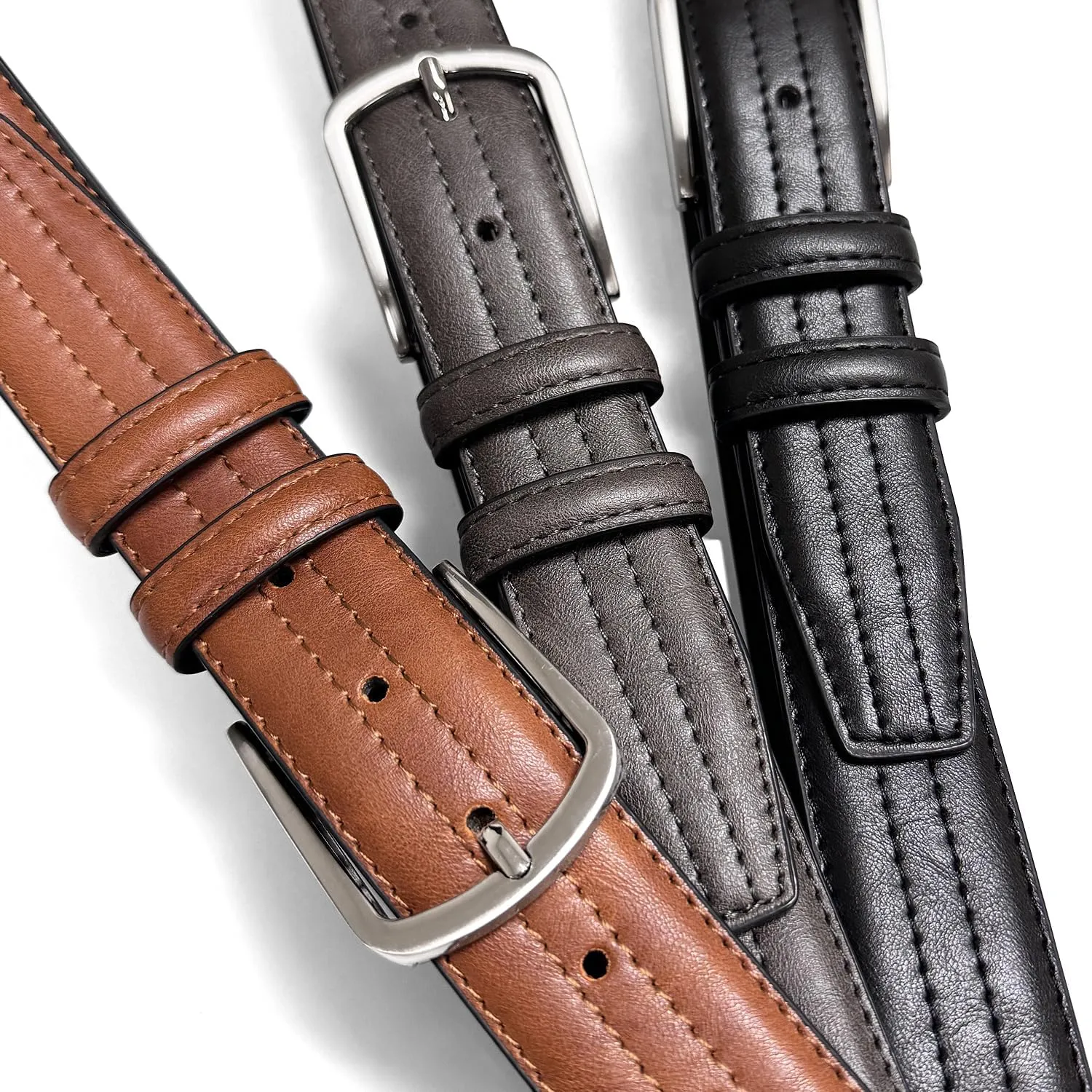 Men's Vegan Faux Leather Belt Classic Work Business Dress Belt 1-3/8"(35mm) wide