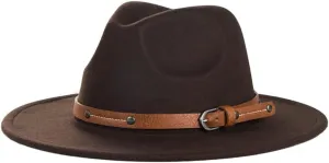 Mens Wide Brim Big Wool Fedora Hat for Women with Leather Gentleman Elegant Lady Jazz Church Panama Hat