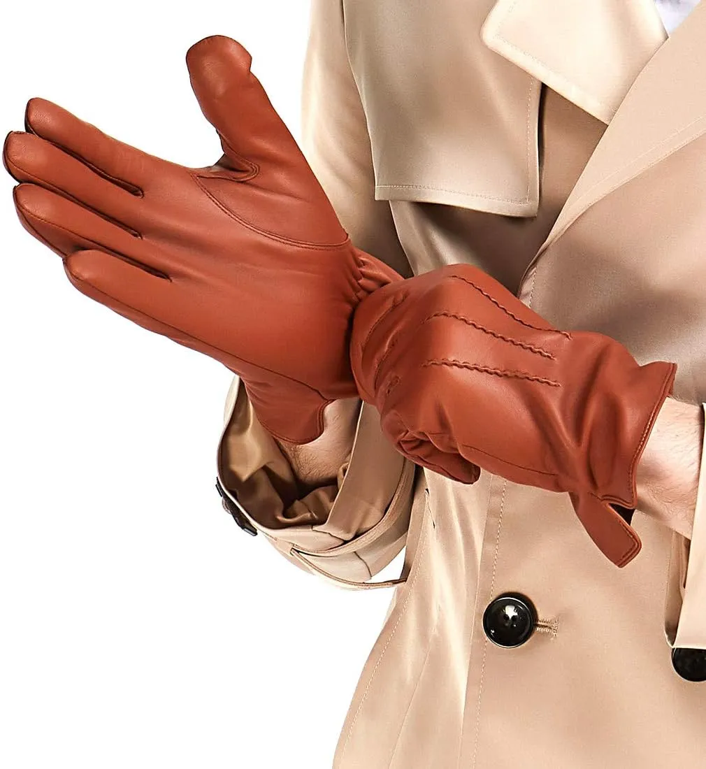 MGGMOKAY Mens Luxury Nappa Lambskin Leather Gloves Cashmere Lining