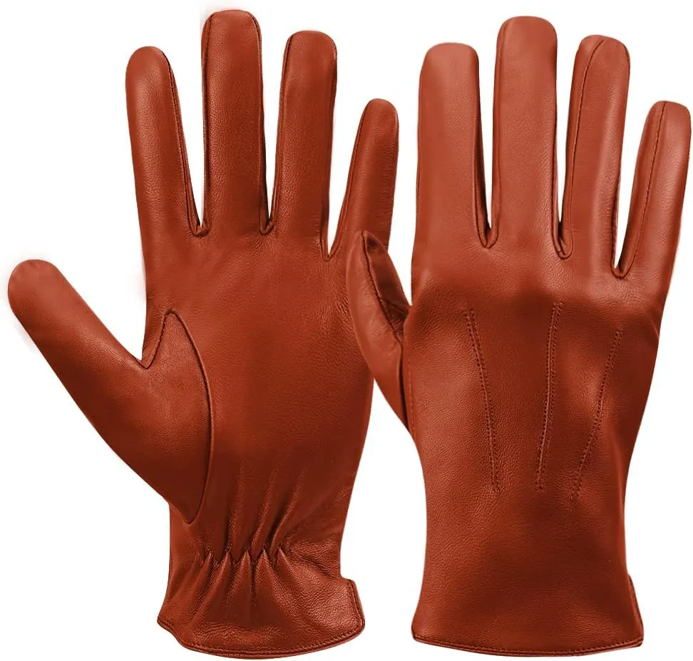 MGGMOKAY Mens Luxury Nappa Lambskin Leather Gloves Cashmere Lining